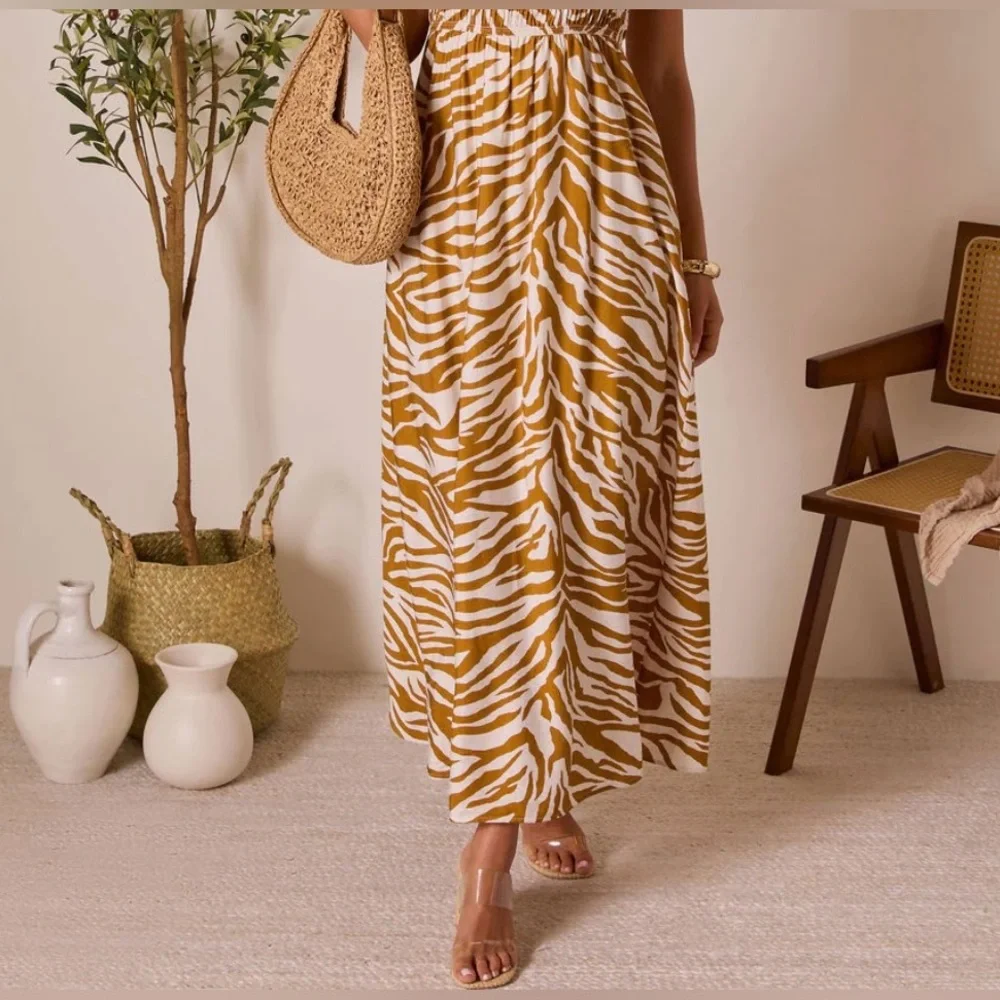 Topshop Pleated Zebra Mango Orange Cream Tiger Sheer Animal Print Midi Skirt
